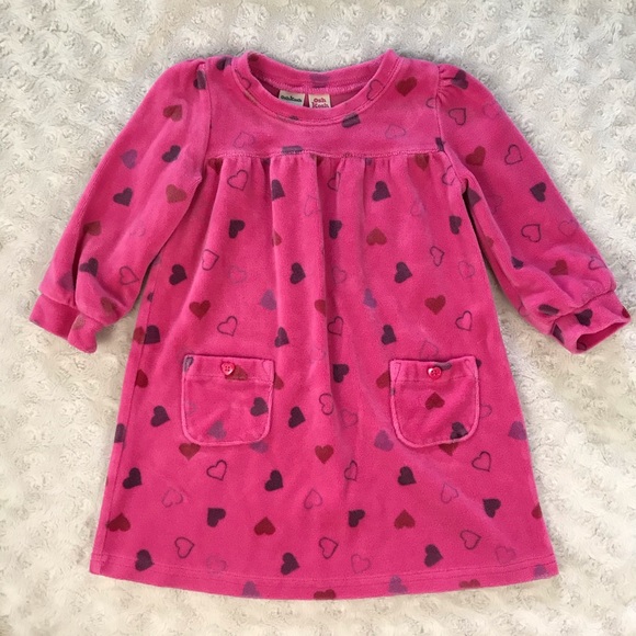OshKosh B’Gosh Pink Dress Heart Print Velour 18M - Picture 2 of 6
